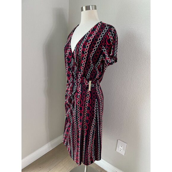 Jones New York Womens Plus 1X Chain Print Faux Wrap Dress Short Sleeve Stretch - Picture 2 of 8